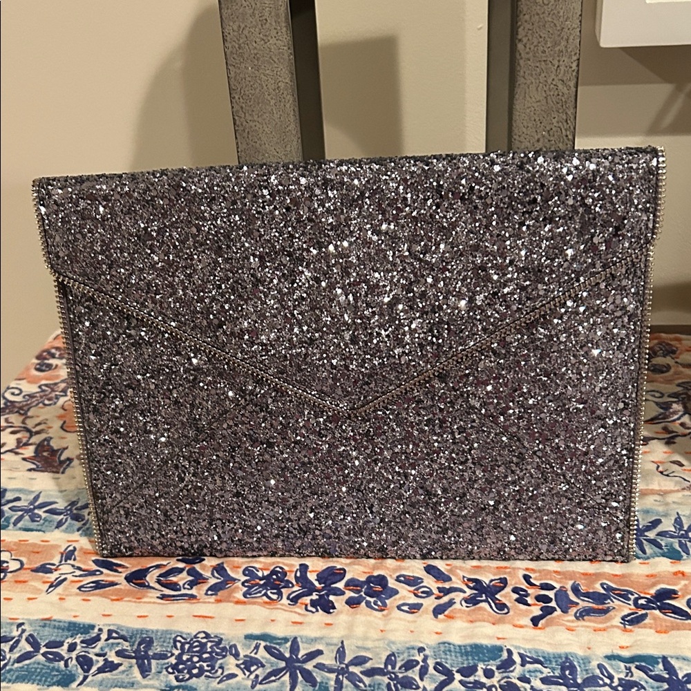 Rebecca Minkoff Glitter Envelope Clutch Bag in Black/Silver